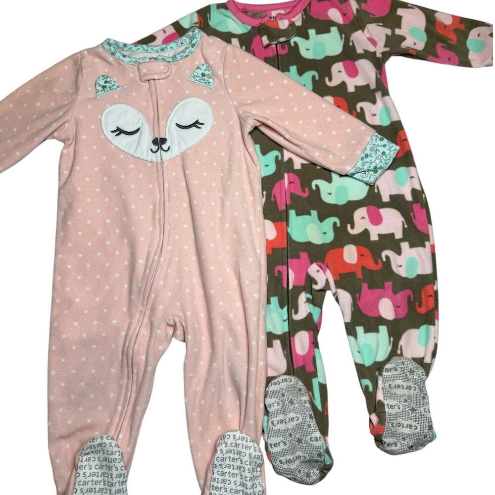 Carters Sleeper Pajama Bundle Girls Fleece Elephant Fox 12 Months
